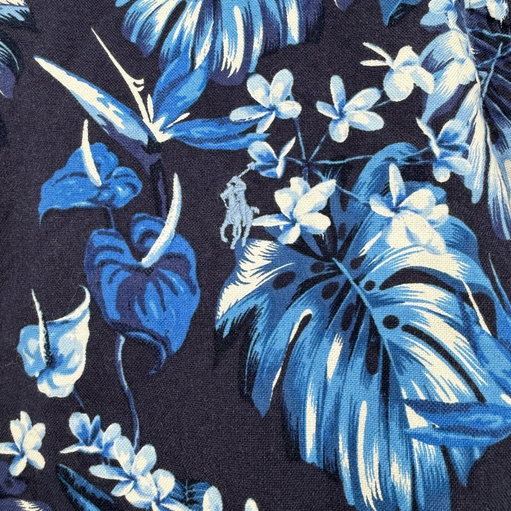 Ralph Lauren Hawaiian Shirt Mens Large Navy Blue Floral Tropical Aloha Top - Picture 5 of 7